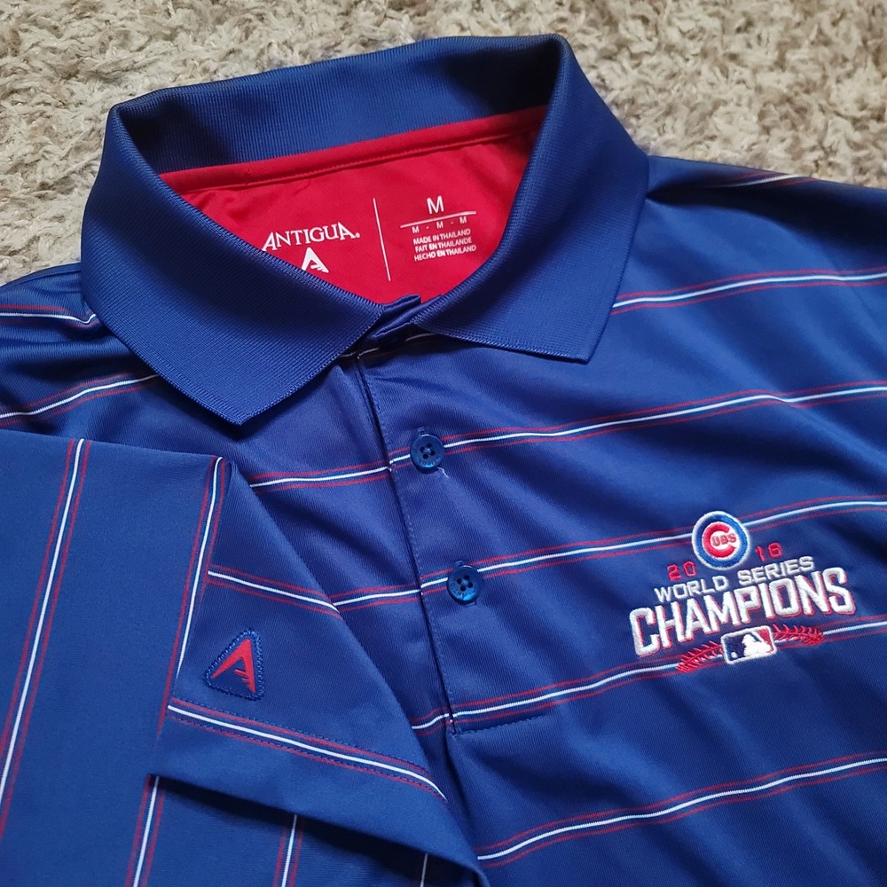 Antigua Polo Shirt Mens Medium Blue 2016 World Series Champions Chicago Cubs MLB